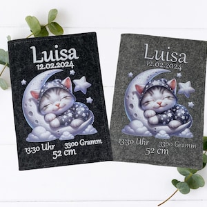 U-Heft Hülle Katze – personalisiert mit Namen & Daten – Geschenk zur Geburt – Filzhülle mit Fach für Impfpass und Karten