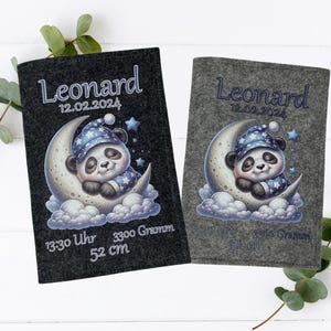 U-Heft Hülle Panda personalisiert – Filz – Geschenk zur Geburt – Baby Junge – mit Name & Geburtsdaten – mit Fach für Impfpass