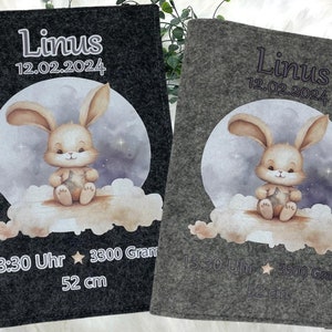 U Heft Hülle mit Namen Filz personalisiert | Impfpass Hase Blau | Untersuchungsheft hülle filz Geschenk Geburt | Junge Mädchen taufe
