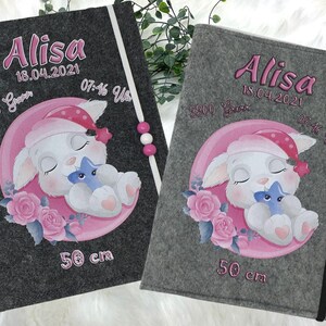 U Heft Hülle mit Namen Filz personalisiert | Impfpass Hase auf Mond | Untersuchungsheft Hülle filz Geschenk Geburt | Junge Mädchen taufe