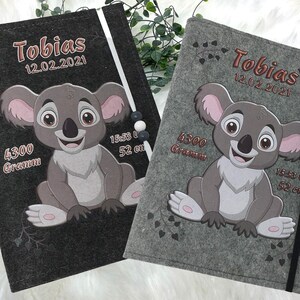 U Heft Hülle mit Namen  Filz personalisiert | Impfpass Koalabär | Untersuchungsheft Hülle filz Geschenk Geburt | Junge Mädchen taufe