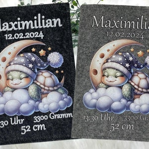 U Heft Hülle mit Namen Filz personalisiert | Impfpass Schildkröte auf Mond | Untersuchungsheft hülle  Geschenk Geburt | Junge Mädchen taufe
