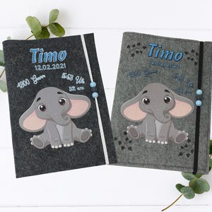 U-Heft Hülle Elefant – personalisiert mit Namen & Daten – Geschenk zur Geburt – Filzhülle mit Fach für Impfpass und Karten - Filz