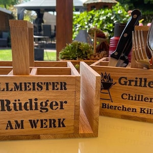 Grill Geschenk personalisiert Grillmeister Grill Utensilo für Besteck Geschenk für Männer Geschenk Grillparty Geschenke Grillabend Bild 1