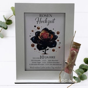 Geldgeschenk Rosenhochzeit 10 Jahre – Karte austauschbar – personalisiert – Deko mit Röhrchen – Ehejubiläum Geschenkidee -Hochzeitstag 10ter