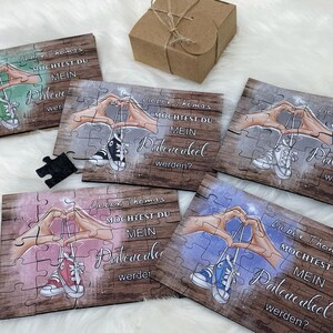 Patentonkel fragen personalisiertes Geschenk filz Puzzle statt Karte möchtest du mein Patenonkel werden mit Namen Geschenk Verpackung