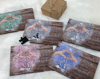 Patentonkel fragen personalisiertes Geschenk filz Puzzle statt Karte möchtest du mein Patenonkel werden mit Namen Geschenk Verpackung