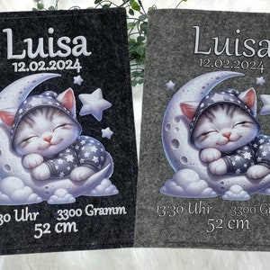 U Heft Hülle mit Namen Filz personalisiert | Impfpass Katze auf Mond | Untersuchungsheft hülle filz Geschenk Geburt | Junge Mädchen taufe