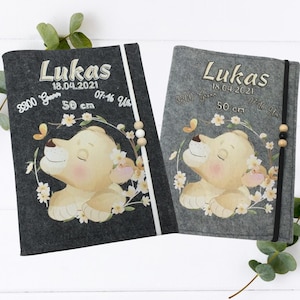 U-Heft Hülle Löwe personalisiert – Filzhülle mit Impfpassfach – Geschenk zur Geburt Junge – Baby Dokumentenmappe Filz Mädchen