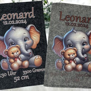 U Heft Hülle mit Namen Filz personalisiert | Impfpass Elefant mit Teddybär | Untersuchungsheft hülle Geschenk Geburt | Junge Mädchen taufe