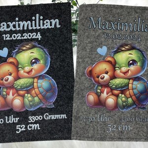 U Heft Hülle Filz personalisiert mit Namen | Impfpass Schildkröte | Untersuchungsheft Hülle filz Geschenk Geburt | Junge Mädchen taufe