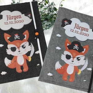 U Heft Hülle mit Namen Filz personalisiert | Impfpass Fuchs Pirat| Untersuchungsheft Hülle filz Geschenk Geburt | Junge Mädchen taufe