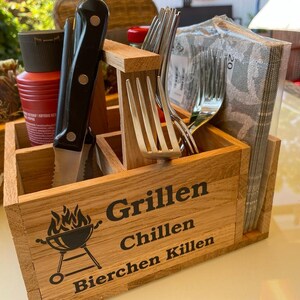 Grill Geschenk personalisiert Grillmeister Grill Utensilo für Besteck Geschenk für Männer Geschenk Grillparty Geschenke Grillabend Bild 6