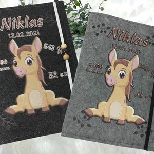 U Heft Hülle mit Namen Filz personalisiert | Impfpass Pferd | Untersuchungsheft Hülle filz Geschenk Geburt | Junge Mädchen taufe