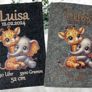 U Heft Hülle Filz personalisiert Namen | Impfpass Elefant mit Giraffe | Untersuchungsheft hülle filz Geschenk Geburt | Junge Mädchen taufe