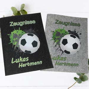 Zeugnismappe Fußball A4 personalisiert – Filzmappe mit Name – Geschenk Einschulung Junge – Schulmappe Sport – Urkunden Mappe