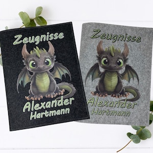 Zeugnismappe Drache personalisiert A4 – Filzmappe mit Name – Einschulung Geschenk Junge Mädchen – Schulmappe Urkunden Schule