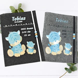 U-Heft Hülle Tiger Mama & Baby – personalisiert – U-Heft + Impfpass Hülle Filz – Geschenk zur Geburt Junge – handmade