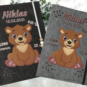 U Heft Hülle mit Namen Filz personalisiert | Impfpass Bär | Untersuchungsheft Hülle filz Geschenk Geburt | Junge Mädchen taufe