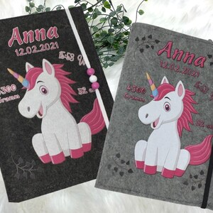 U Heft Hülle mit Namen Filz personalisiert | Impfpass Einhorn | Untersuchungsheft Hülle filz Geschenk Geburt | Junge Mädchen taufe