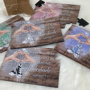 Patentante fragen personalisiertes Geschenk filz Puzzle statt Karte möchtest du meine Patentante werden mit Namen Geschenk Verpackung
