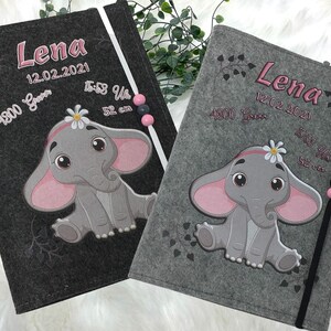 U Heft Hülle mit Namen Filz personalisiert | Impfpass Elefant Rosa | Untersuchungsheft Hülle filz Geschenk Geburt | Junge Mädchen taufe
