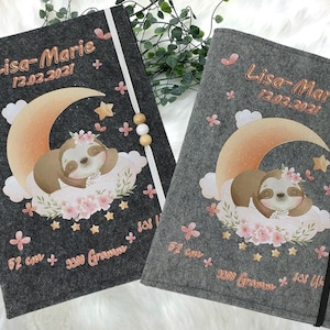 U Heft Hülle mit Namen Filz personalisiert | Impfpass Faultier| Untersuchungsheft Hülle filz Geschenk Geburt | Junge Mädchen taufe