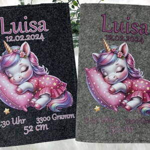 U Heft Hülle mit Namen Filz personalisiert | Impfpass schlafend Einhorn | Untersuchungsheft hülle  Geschenk Geburt | Junge Mädchen taufe