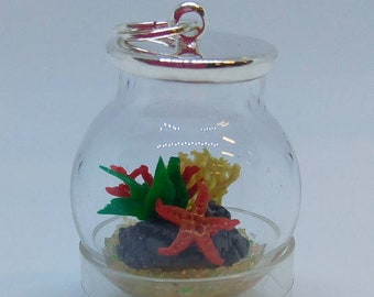 2 cm Pendentif à sphère en verre microaquarium micropaysage miniatures