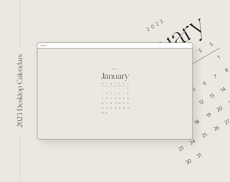 2023 Monthly Desktop Calendar Wallpaper Minimal Neutral Calendar and Organiser Instant Download image 1