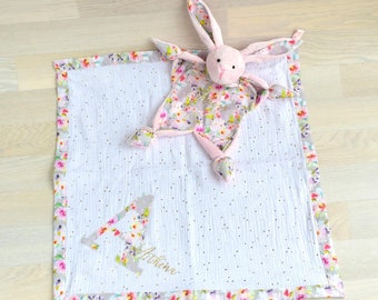 comforter and matching attachable  blanket , blanket and toy , baby gift , baby comfort toy and muslin, personalised muslin square ,