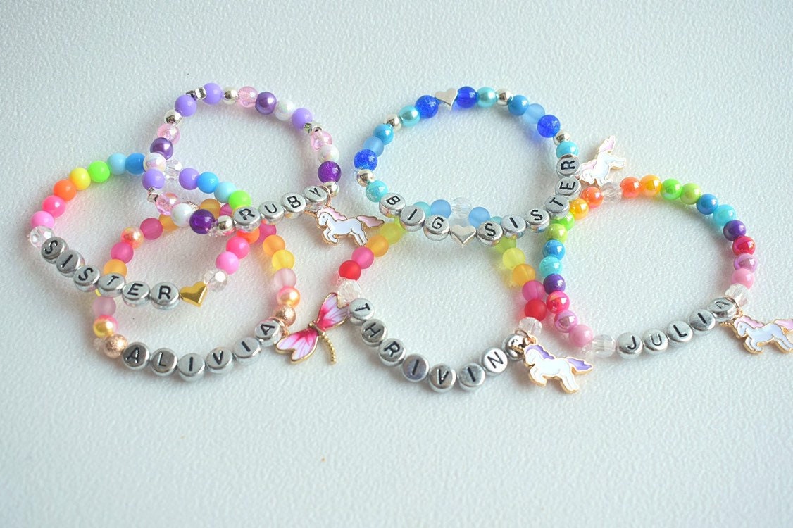 Kids personalsed bracelets. Sibling gift. Big sister present. Persona…