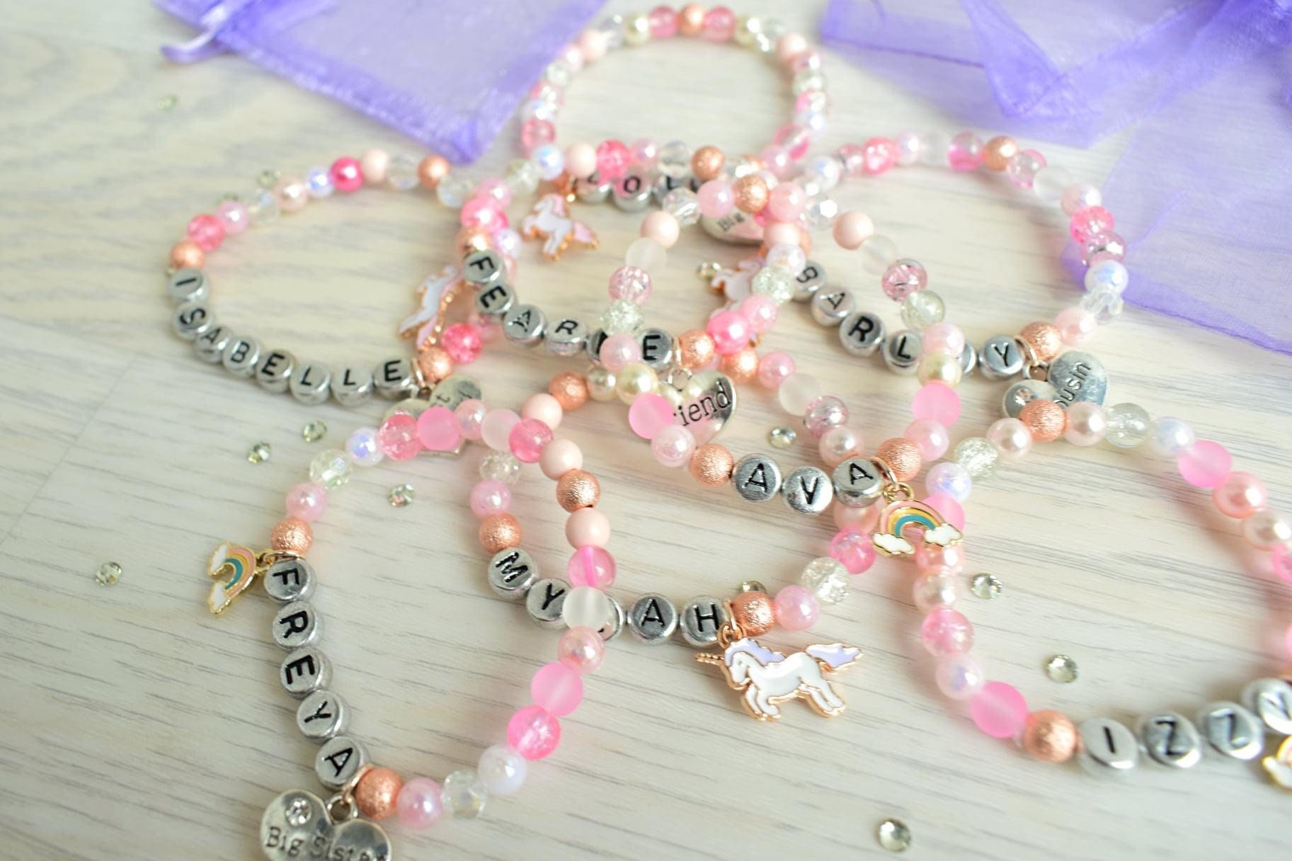 Kids personalised bracelets. Sibling gift. Big sister present. Person…