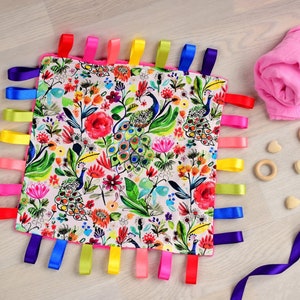 Taggy Baby shower gift. New baby gift. Baby sensory toy. Taggy blanket. Plush unique sensory gift. Newborn baby gift.keep sake baby gift