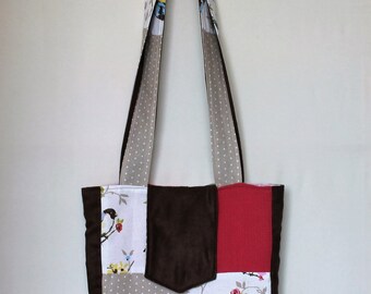 Patchwork Shoulder Bag - Pink and Brown, Birds