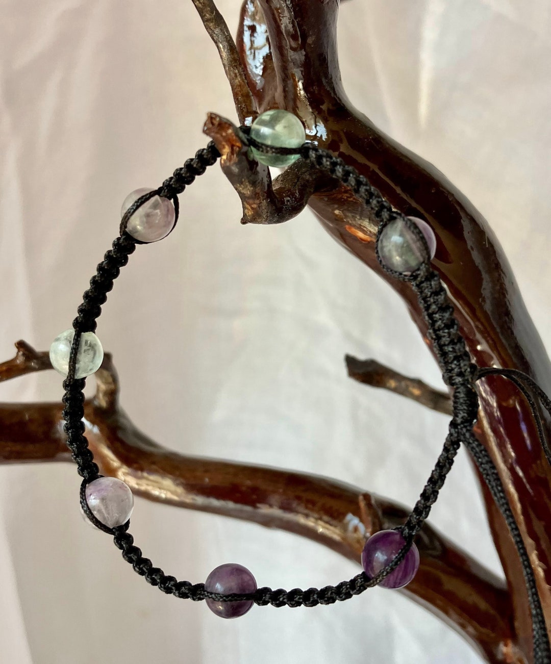 Rainbow Flourite Macrame Slipknot Bracelet Etsy