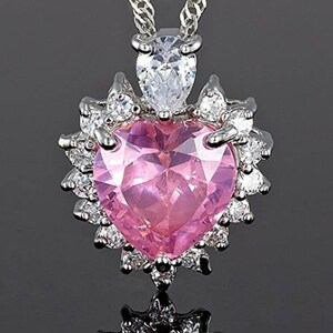 18 Karat White Gold Plated Pink Topaz Heart Necklace