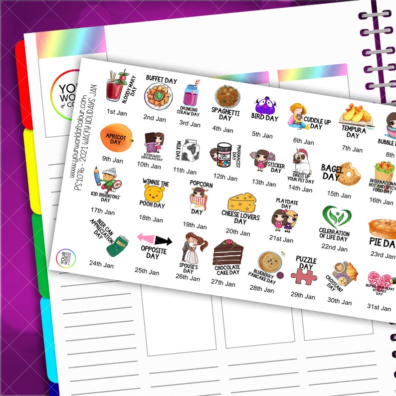 January Wacky Holidays Planner Stickers 2021 for Vertical Etsy