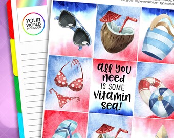Just Beachy Sticker Kit for use with Vertical Planners, Weekly Kit, Vertical Planner, Summer, Vacation, Travel, Holiday, Get Away