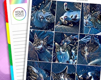 Shop Exclusive Galaxy Cats Planner Sticker Kit for use with Vertical Planners, Weekly Kit, Vertical Planner, Cat, Kitty, Blue, V2.0
