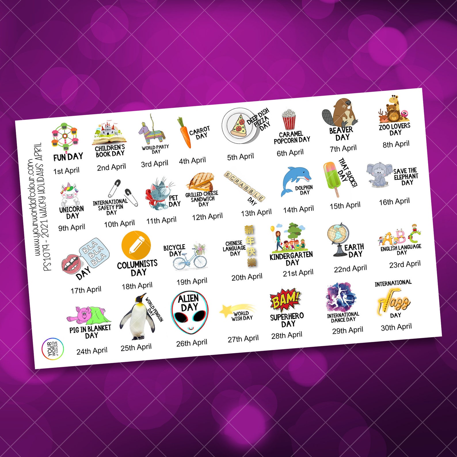 April Wacky Holidays Planner Stickers 2021 for Vertical Happy Etsy