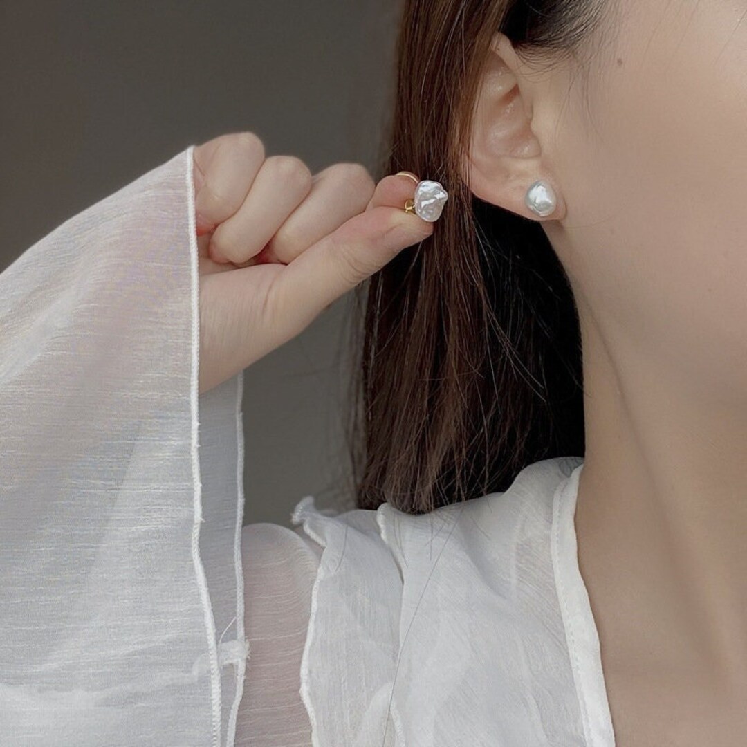 Baroque Pearl Stud Earrings, Natural Fresh Water Pearl Earrings, Pearl