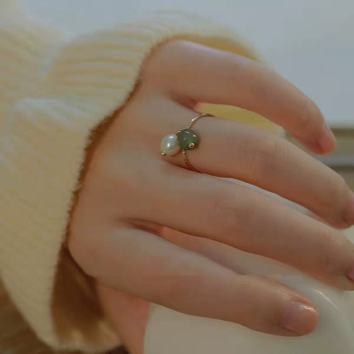 Jade and Pearl Ring Etsy Australia