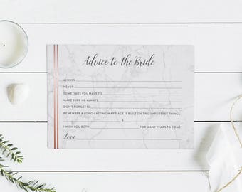 A6 Advice for the Bride game card for your hen and bachelorette party with rose gold, bronze on marble. Instant print at home download