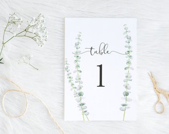 A5 Table Numbers with Eucalyptus Greenery Foliage - DIY Printable Wedding Table Numbers - INSTANT DOWNLOAD - Wedding Templates