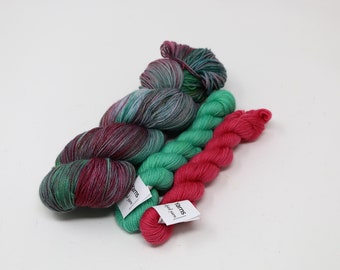 Hand Dyed Yarn - Indie Dyed Yarn - Superwash - Sock Kit - Fingering Weight - Merino - Nylon - Christmas - 'Christmas in July'