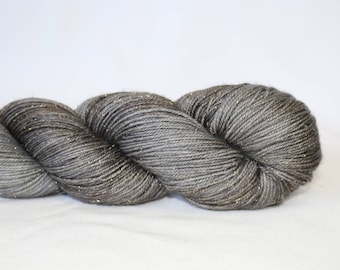 Hand Dyed Yarn - Superwash - Silver Stellina Sock Yarn - 84/16 Merino/Stellina - Tonal - 'Charcoal'
