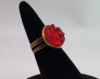 Bronze red druzy adjustable ring / small gift for her / gift girl / gift teenager / sparkly ring / statement ring / gemstone ring