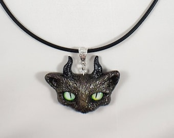 Dark demon cat necklace / faun cat necklace /  halloween necklace / cat demon horn necklace /  whimsigoth necklace / gothic necklace