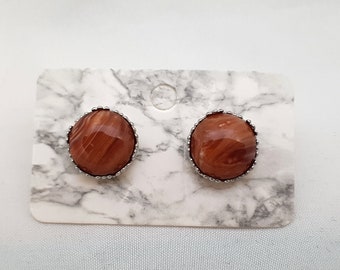 Brown marbled stone stud earrings / marbled jewelry / marble jewelry / brown earrings / one of a kind earrings / unique earrings